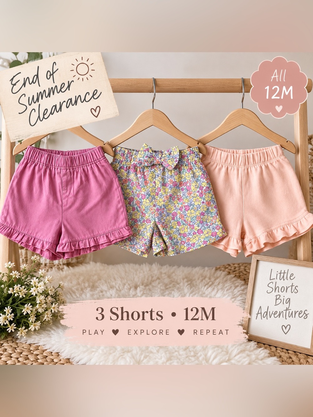 🌸 Baby Girl Shorts Bundle 12M | 3-Piece Summer & Vacation Lot